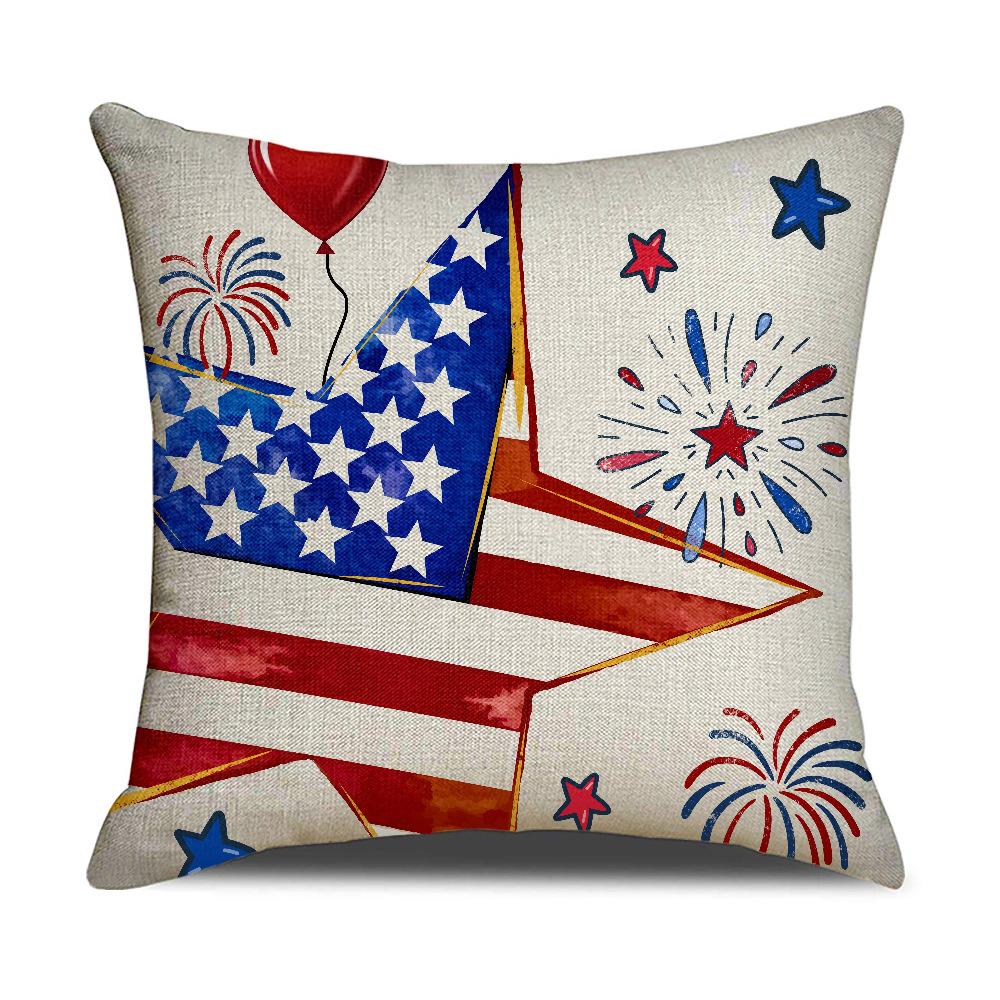 

American Retro Pillowcase Five-pointed Star Printed Linen Pillowcase Sofa Decorative Cushion Cover Festive Pillowcase 45 * 45Cm (excluding pillow core)