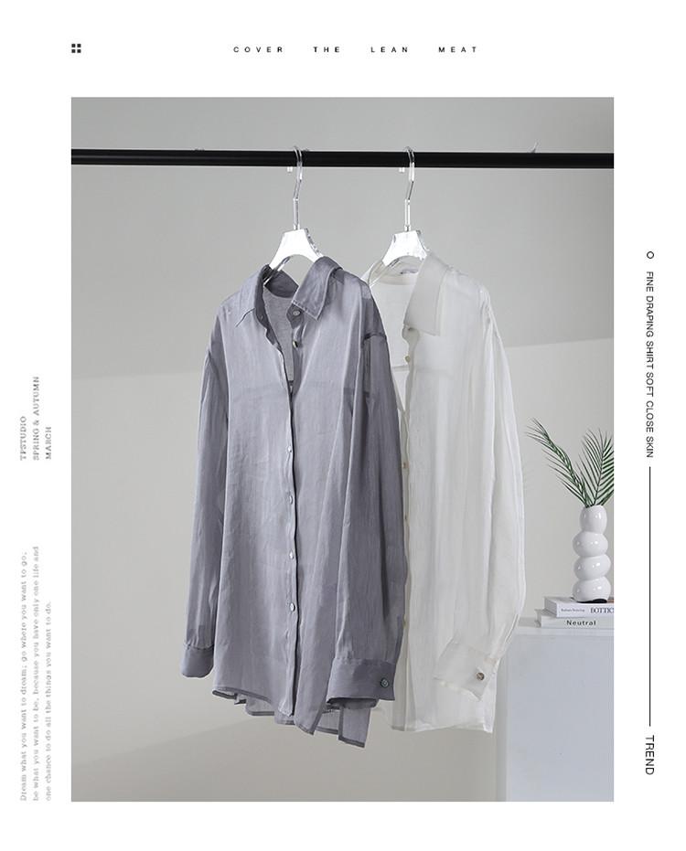 Lightweight long sleeved silk and linen shirt for women in 2026 summer, simple and versatile for commuting, solid color shirt