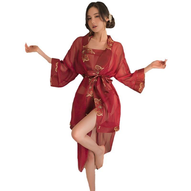 Sexy underwear court sexy retro belly pocket seduction Hanfu embroidered perspective uniform suit