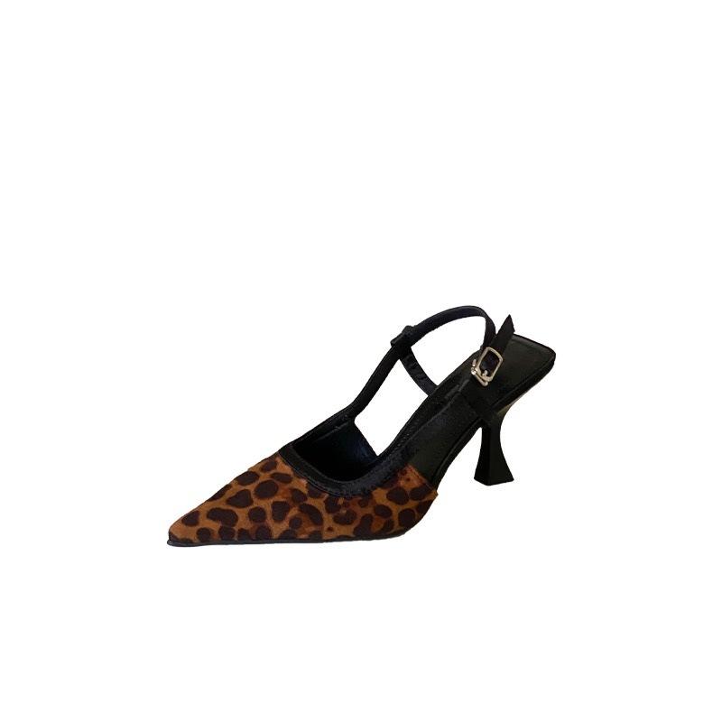 European and American style plaid leopard print high heel bag head sandals single shoes