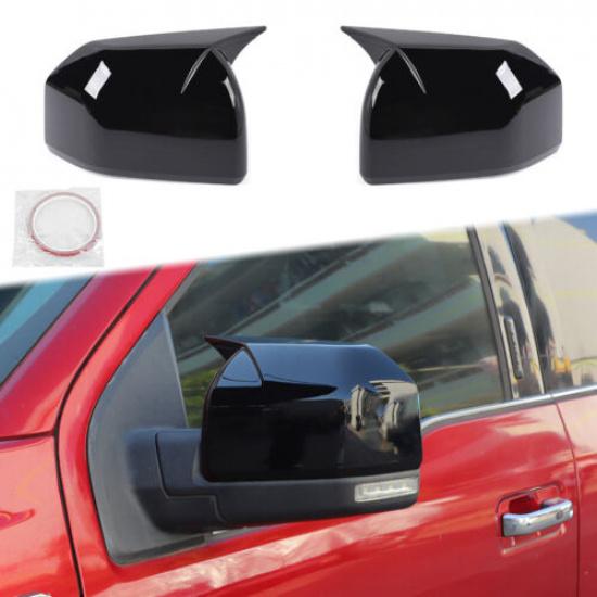2PCS Glossy Black Rear View Mirror Covers Shells Guard Decor For 2015+ Ford F150