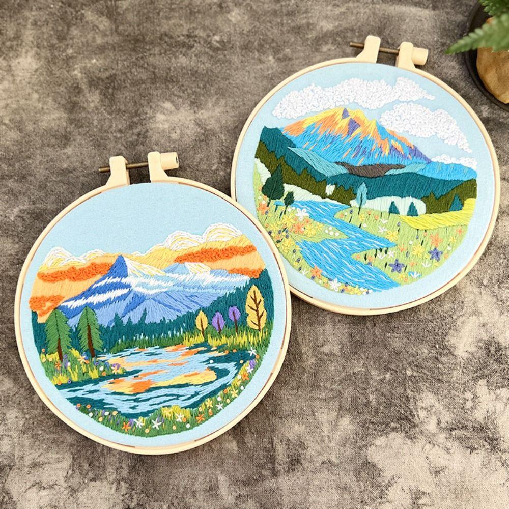 

Hand-stitched Cross Stitch Set Mountain Landscape Embroidery Set Beginner Style 3