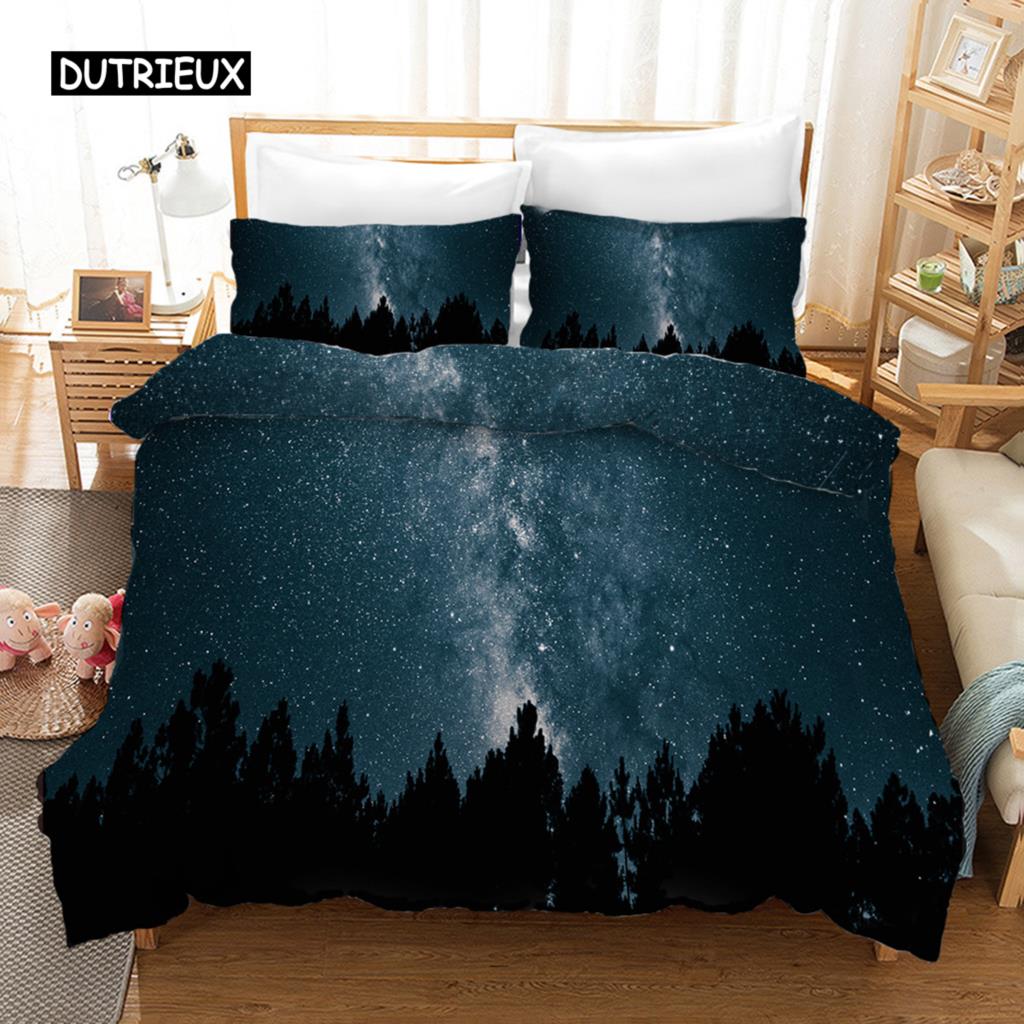 Starry Sky Duvet Cover Set Blue Orange Galaxy Starry Sky Theme Twin Bedding Set Microfiber Double Queen King Size Quilt Cover