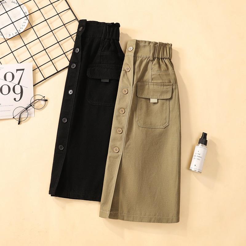 DIMANAF 2025 Neuer Sommer Knöpfe Baumwollrock Damen Locker Lässig Schwarzer Rock