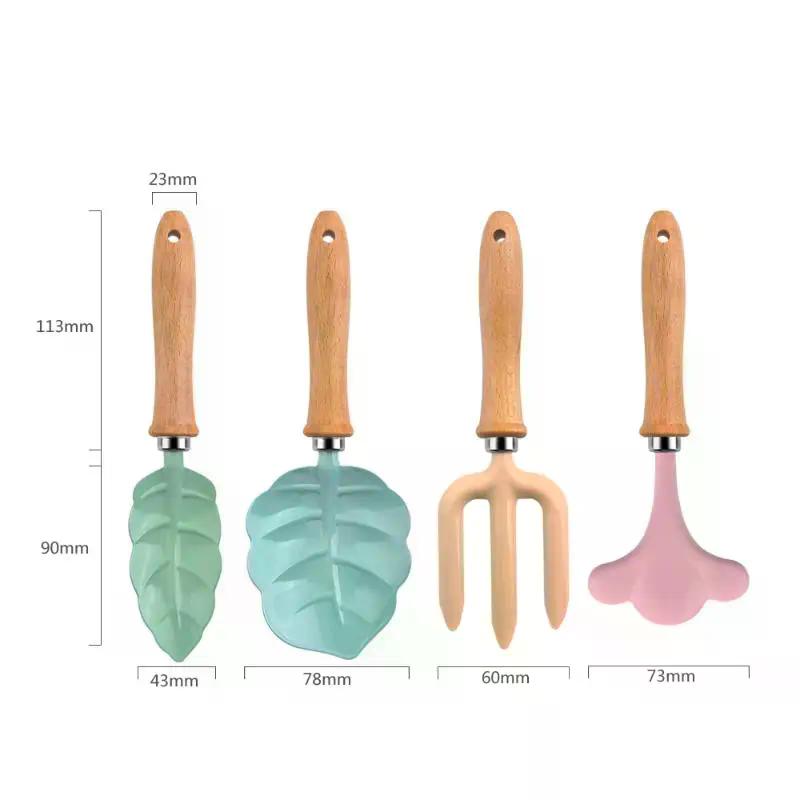 Cute Leaf Shaped Garden Tool Kids Beach Snow Field Toy Wooden Handle Mini Gardening Hand Tools For Potting Weeding Planting