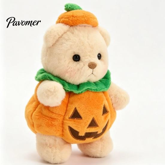 Fluffy Decorative Pillow Doll Halloween Pumpkin Bear Plush Toy, Soft Stuffed Animal for Kids, Theme Room Decor Cute Huggable Fall Holiday Home