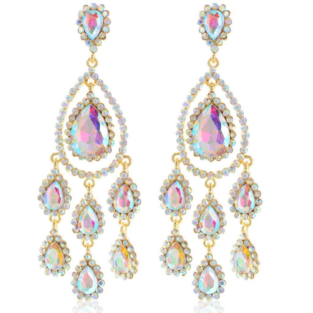 Geometric Water Crystal Drop Earrings With Electroplated Finish For Womens Fashion Accessory