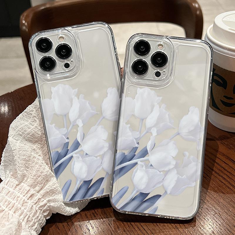 Summer Mobile Phone Case iPhone13 White Tulip Transparent Mobile Phone Case Apple 17pm Anti-drop Minimalist Temperament Model