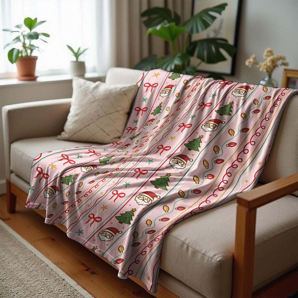 Xmas Light Holly Anime Cartoon Flannel Blanket Soft Warm Throw for Bedroom Sofa Car Kids Holiday Gift