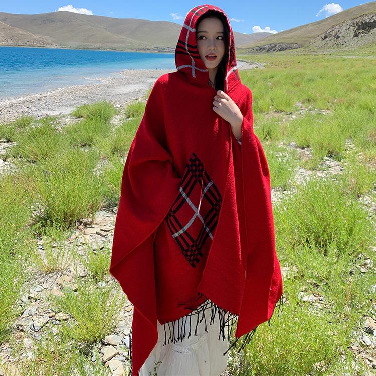 Ethnic Style Shawl Cape Women'S Warmth Tibet Grassland Qinghai Lijiang Xinjiang Travel Photo Scarf