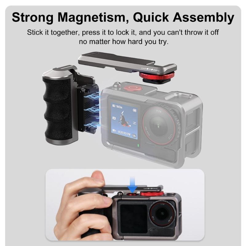 Aluminum Alloy Camera Handle with Rapid Detach Mechanism for Action 5Pro/4/3 Cameras Cold Shoe Mounts Ergonomic Design