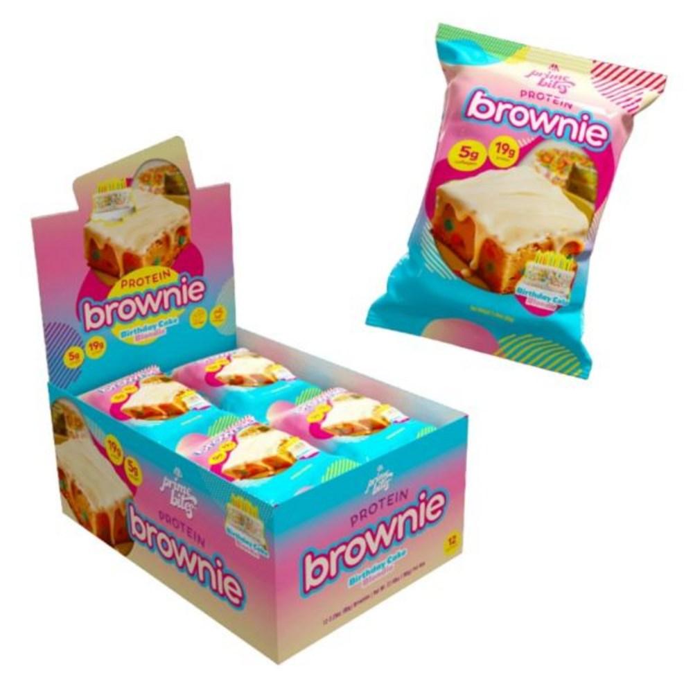 Prime Bite High-Protein Brownie Snack Low-Carb Birthday Cake 12ct Protein 19g Collagen 5g Gluten-Free Low-Sugar Snack | 5g 12 pcs