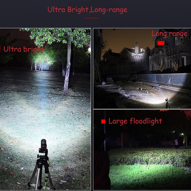 XHP50 Aluminum Alloy Telescopic Flashlight LED Power Display USB Rechargeable Strong Light Flashlight