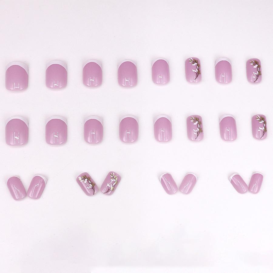 24 Stück Minimalistischer Stil Weiß Französisch Kleine frische Blumen Gemalte Blätter Kleine Blumen Nägel tragen Aufkleber für künstliche Nägel