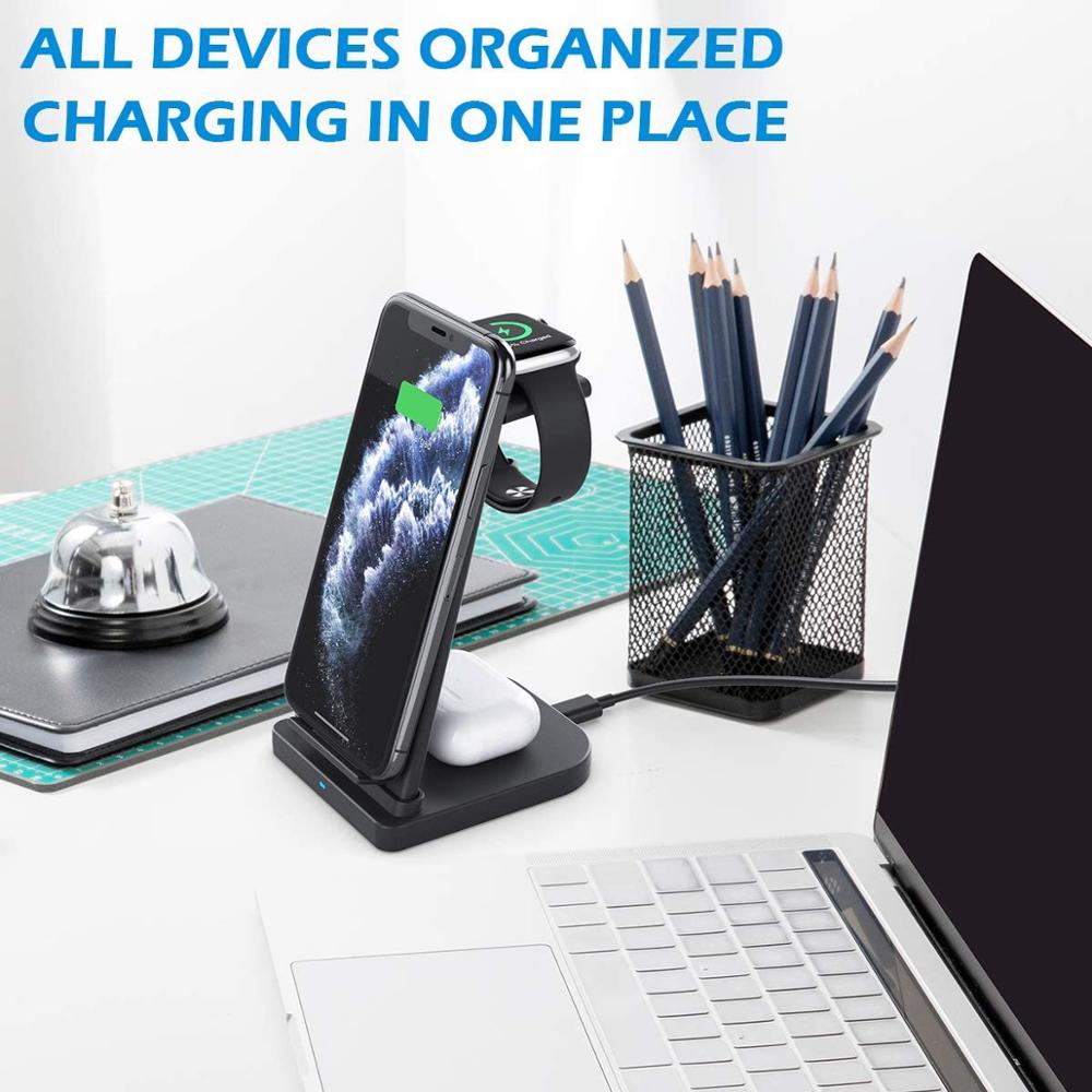 3in1 kabelloses Ladegerät 15W Qi Schnellladung für iPhone 12 11 XS XR X 8 iWatch 6 5 4 3 2 Airpods