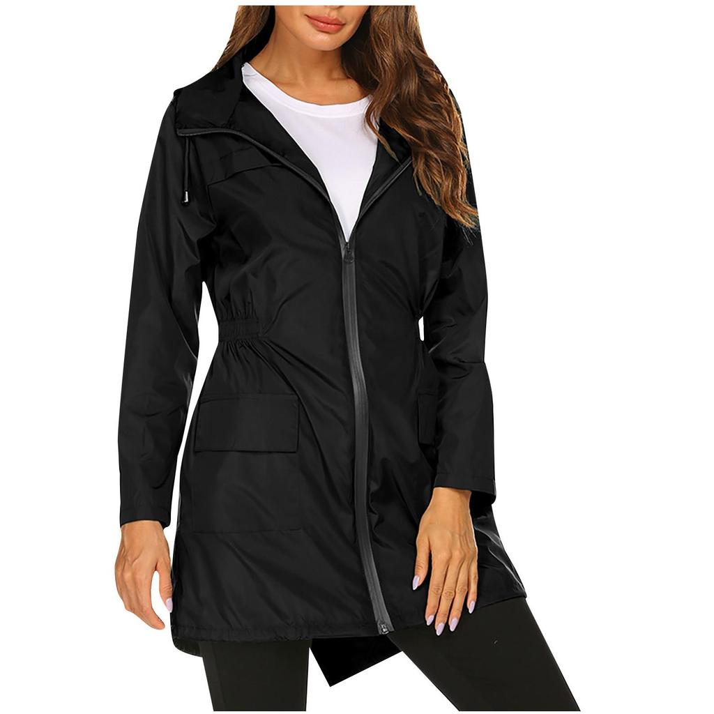 Women's Casual Outdoor Lightweight Raincoat Hooded Jacket Windbreaker