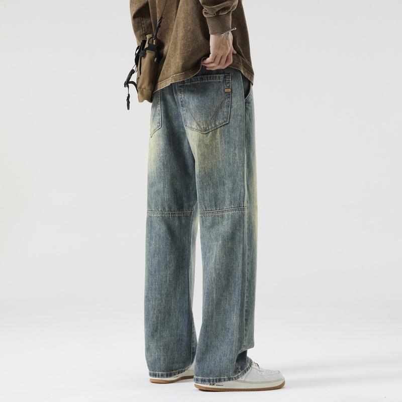 JYL Американские туфли на высоком каблуке джинсы мужские широкие сезонные прямые новые ретро повседневные широкие брюки 30