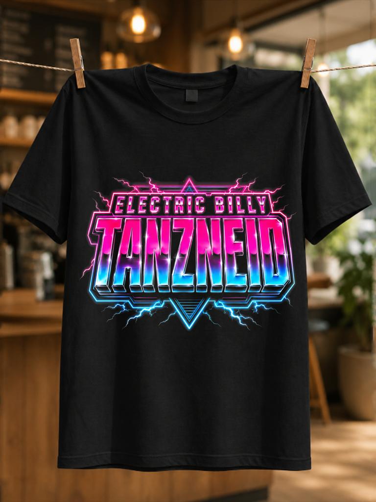 Electric Billy Tanzneid Bright Cyan Magenta Text With Lightning Streaks Energetic Electronic Dance Unisex All Tshirt