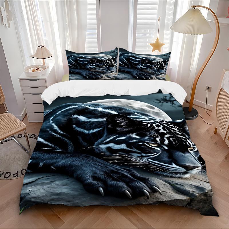 3-teiliges Bettbezug-Set mit Schwarzpanther-Print - Enthält 1 Bettbezug und 2 Kissenbezüge, Ohne Bettdeckenfüllung, Ganzjahres-Heimdekoration yy251111151
