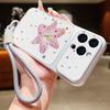Pink Lily Flower Print Leather Lanyard Case For iPhone 18 Pro Max 17 16 15 14 13 Pro Max Luxury Hybrid TPU+PU Anti-skid Soft Phone Cover