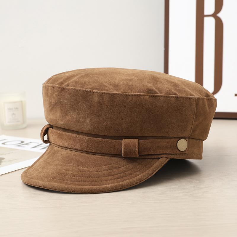 Four Seasons Retro Navy Hat Premium Suede Flat Top Newsboy Hat Girls Versatile Painter Hat