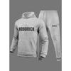 Bold-block Men Hoodie & Jogger Set Front Bold Block Letter Chest Print, Matching Thick Text on Pants, Thick Fleece Outfit for Urban Sport Trips