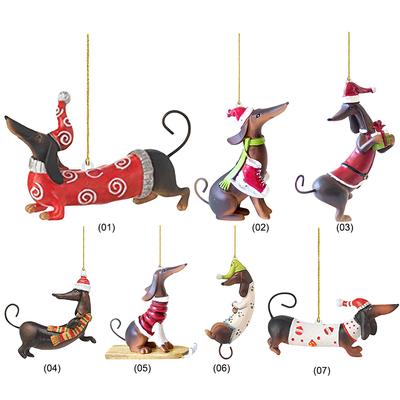 Christmas Acrylic Dog Tree Ornament Funny Dachshund Dog Shaped Pendant Decorative with Rope Festival Holiday Party Supplies