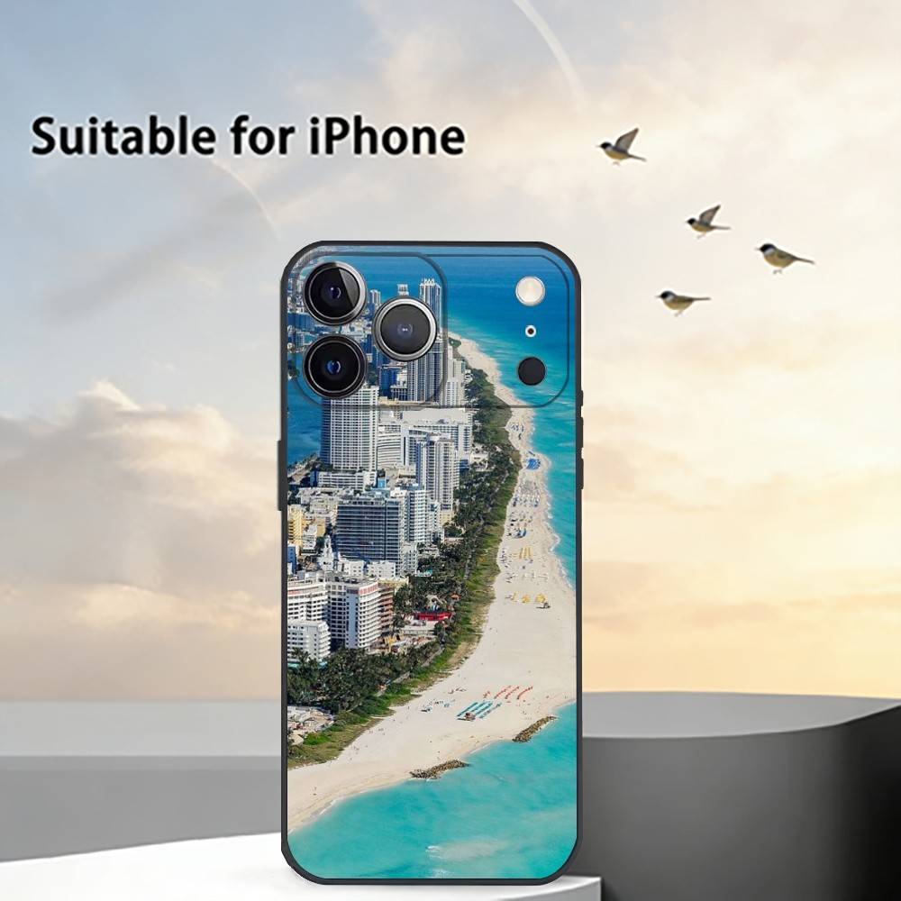 Summer Art M-Miami Florida Phone Case For iPhone 17,16,15,14,13,12,11 Plus,Pro Max,XS,Soft Silicone Black Cover
