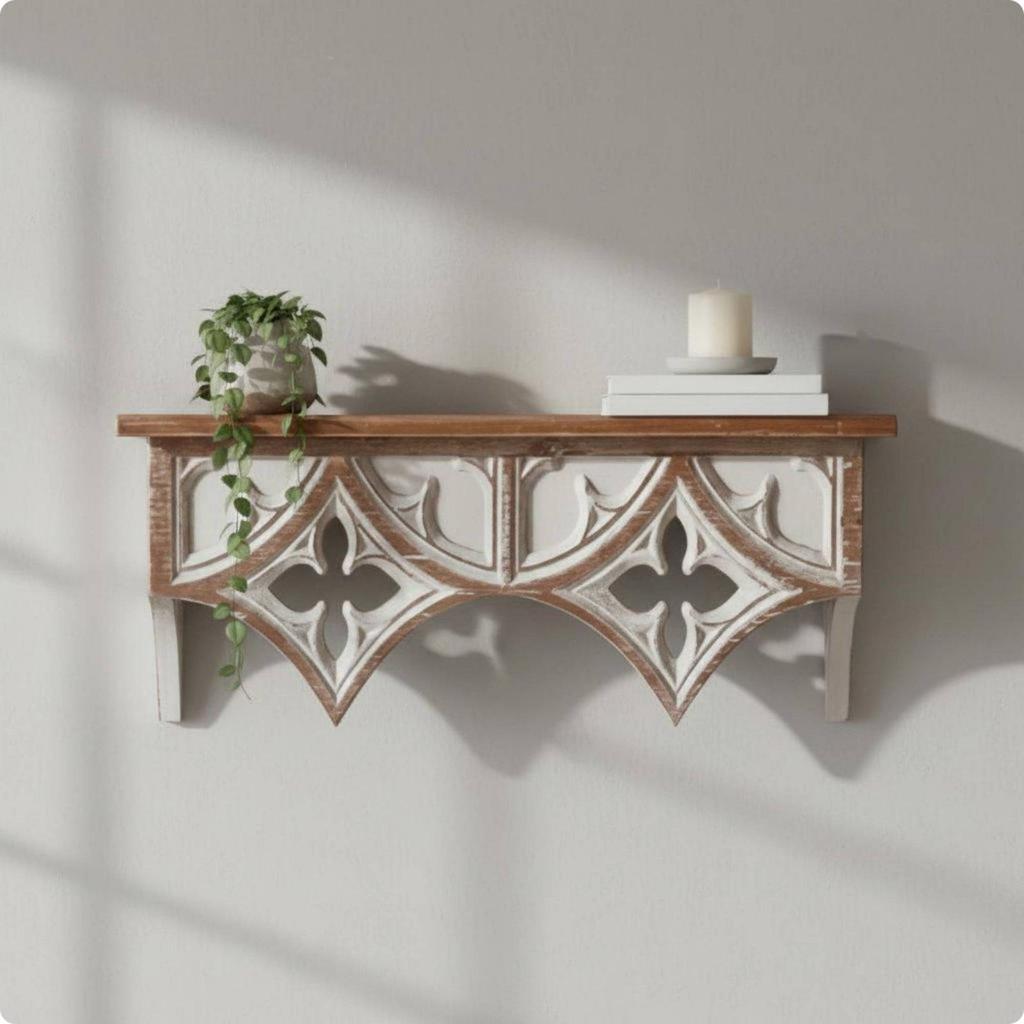 Vintage Wall-Mounted Shelf Distressed Finish Rustic