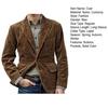 Long Sleeve Flap Pockets Single Breasted Men Jacket Autumn Winter Corduroy Lapel Office Suit Jacket