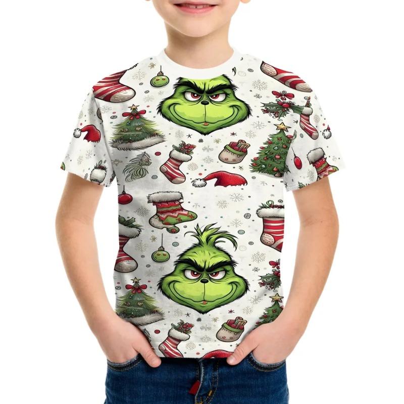 Camiseta de Verano para Niños con Estampado 3D Cuello Redondo Moda Versátil Transpirable Tendencia Casual