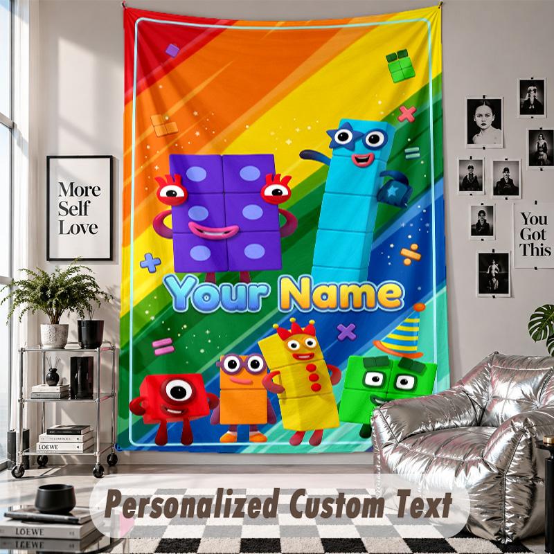 Wall Hanging Tapestry With Custom Name & Text, Numberblock Decorative Tapestry For Bedroom