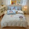 Cute Pink Cartoon Cat Towel Embroidery Girls Kids Bedding Set Soft Washed Cotton Duvet Covers Set Bed Sheet Pillowcases 3/4Pcs