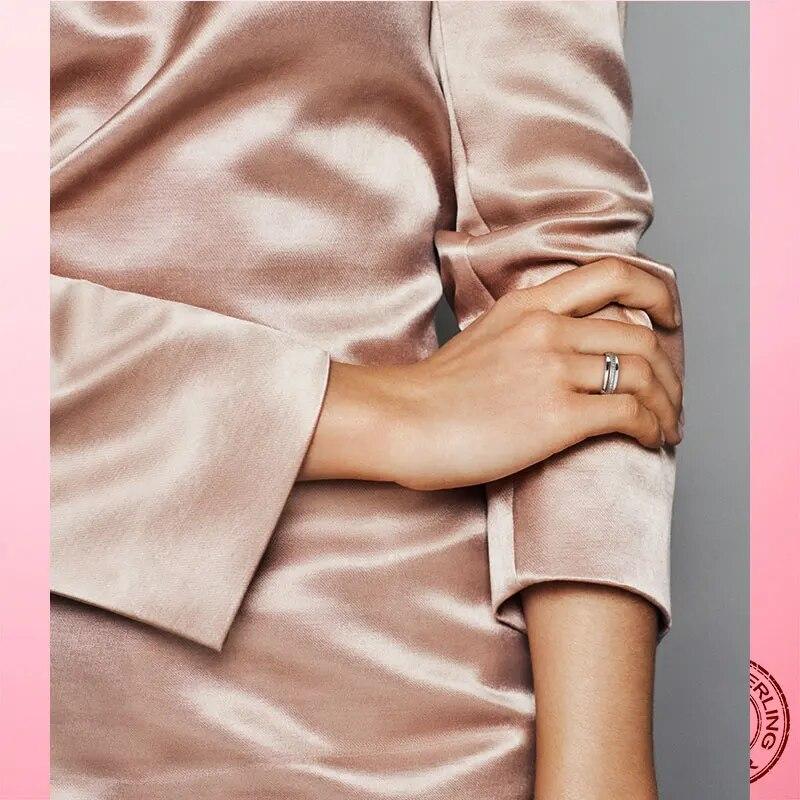 Lucky Finger Rings Real 925 Silver Triple Band Pave Ring Female Ring for Women Wedding Engagement Fine Jewelry Gift