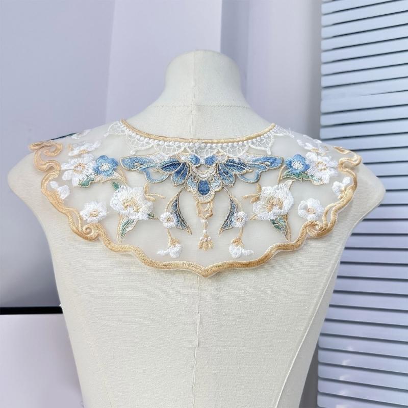 Embroidery Flower Capelet Women Girl Pearl Tassels Yunjian Shawl False Collar