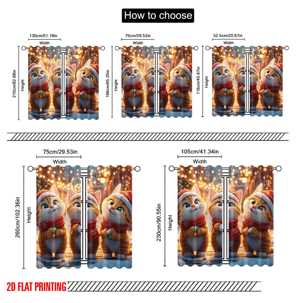 Set Of 2 Flat Printing Merry Christmas Window Drapes Cute Cat Candy Polyester Without Electricity Party Decorations Curtain