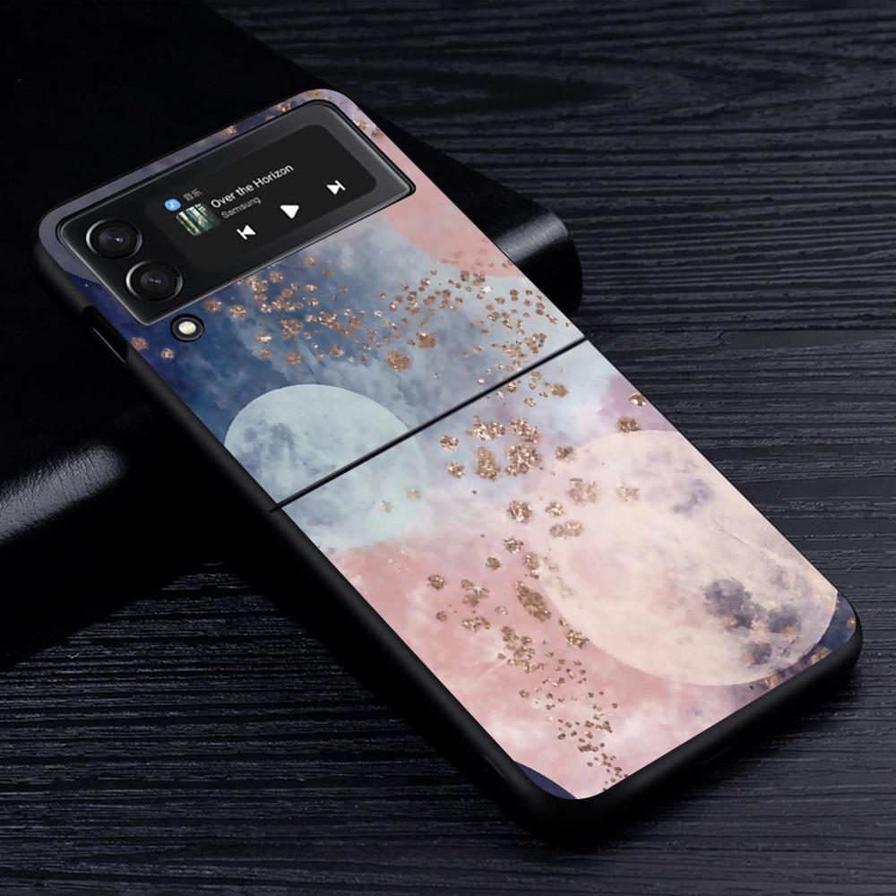 Ginkgo Biloba L. Flower Luxury Gold Foil Art Case for Samsung Galaxy Z Flip3 5G Flip4 Black Hard Phone Cover Flip 3 Shell Zflip3