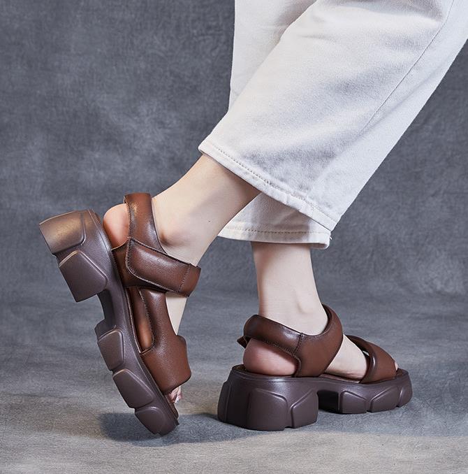 Fashion 6CM Top Layer Cowhide Square Head Open Toe Sandals Platform Elevator Shoes High Heel Sandals 2025 Summer Women Sandals Tide