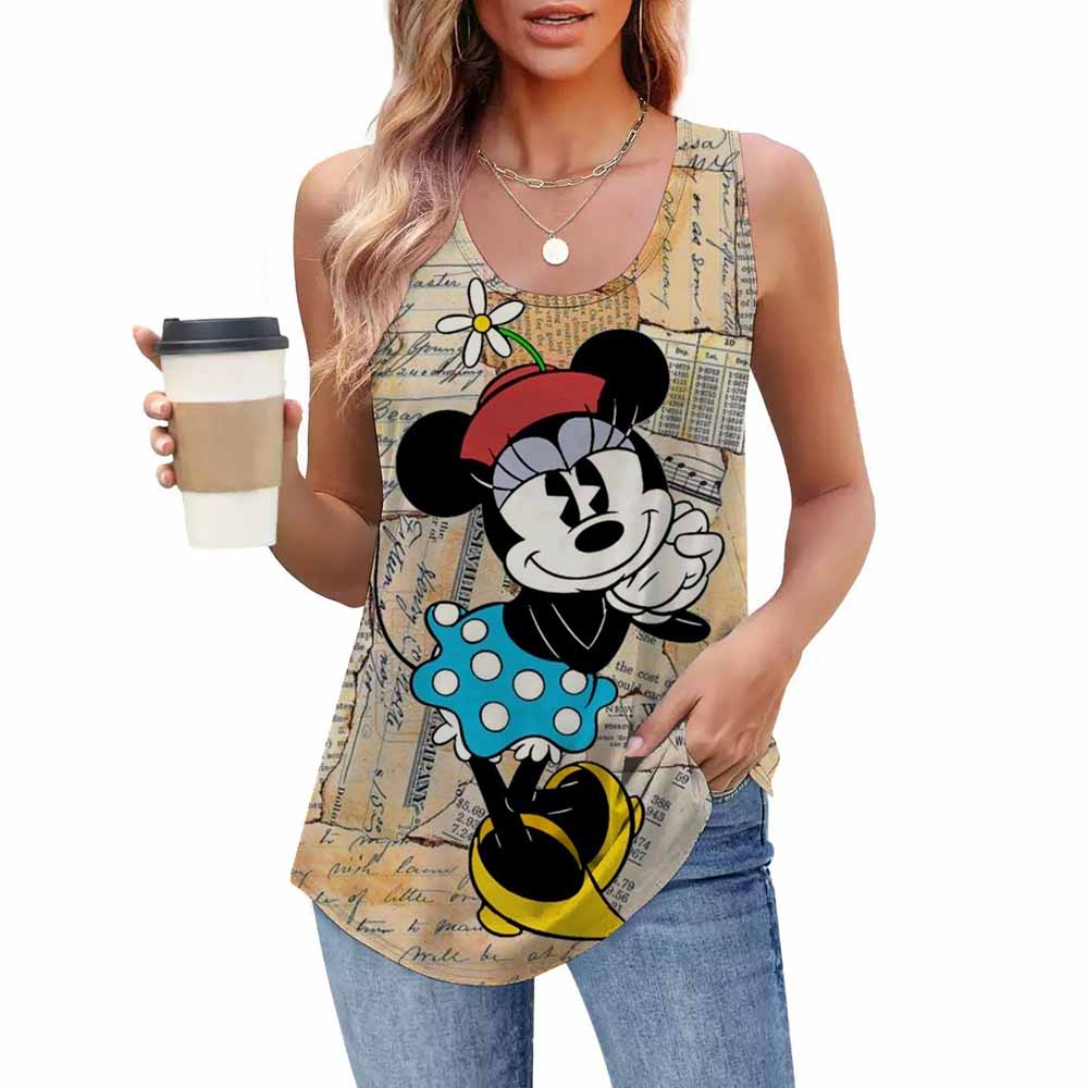 Modna koszulka z nadrukiem, casualowa, luźna, z okrągłym dekoltem, bez rękawów, odzież damska, T-shirty damskie