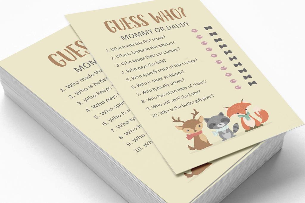 Inkdotpot Mommy Or Daddy Who Said it Game Gender Neutral Winter Animals Set of 50 Fun Baby Shower Game Party Supply