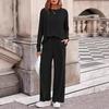 Women's Autumn 2-Piece Set: Long Sleeve Ribbed Knit Top & Wide Leg Pants - Casual & Postpartum Wear