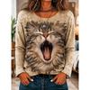Fashion Women's Crew Neck Long Sleeve 3D Casual Color Printing Casual Long Sleeve Crew Neck T-Shirt