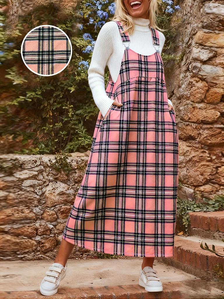 Büyük Beden Kadın Ekose Moda Elbise - Yeni Stil