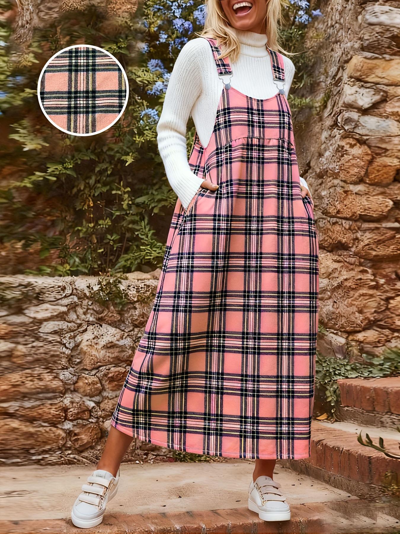 

Plus Size Women s Plaid Fashion Dress - New Style 3XL рожевий