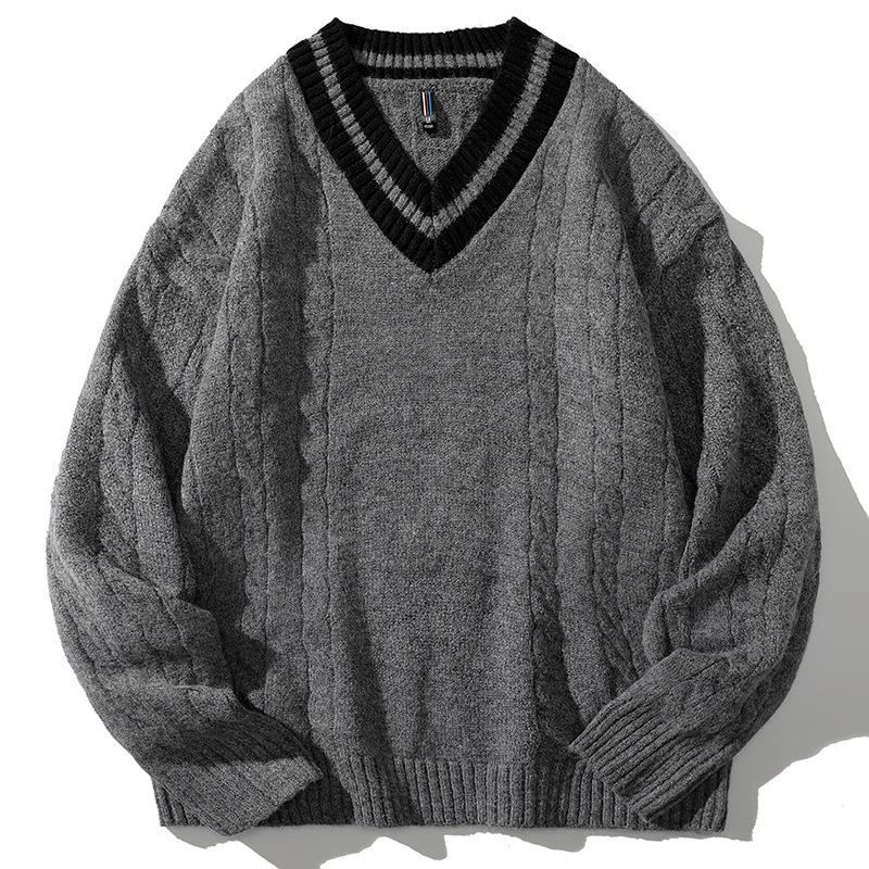 

Men s Thickened V-Neck Knitted Sweater - 2024 Autumn/Winter Casual Base Layer XL темно-сірий