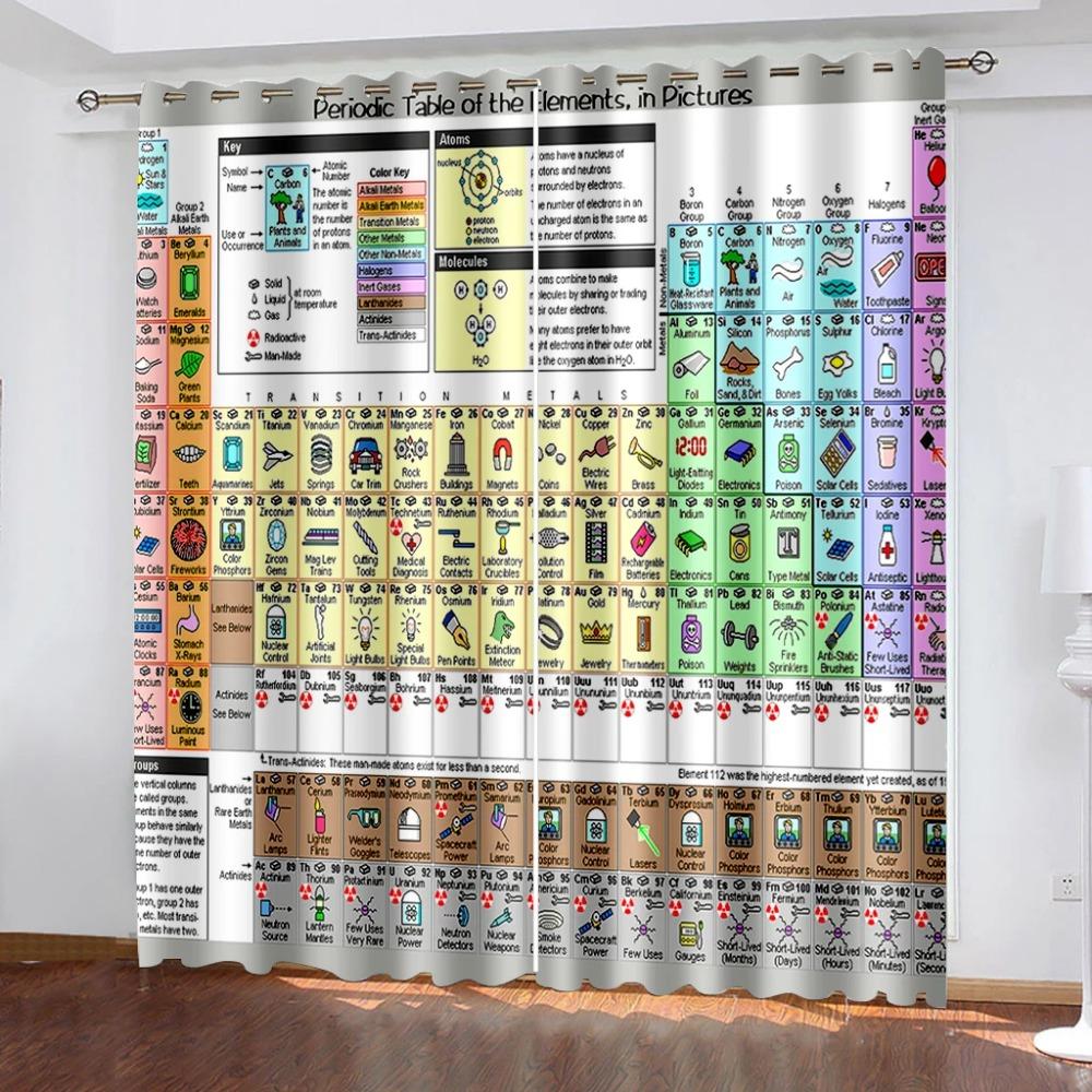 Periodic Table of Elements Colorful Window Curtains In Kids Bedroom Living Room Hall Treatments Kitchen Decoration Drapes Blinds