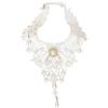 Adjustable Gothic Lace Collar for Women, Ornate White Neckwear with Gold-Tone Center Detail and a Long Drop Pendant for Halloween Cosplay