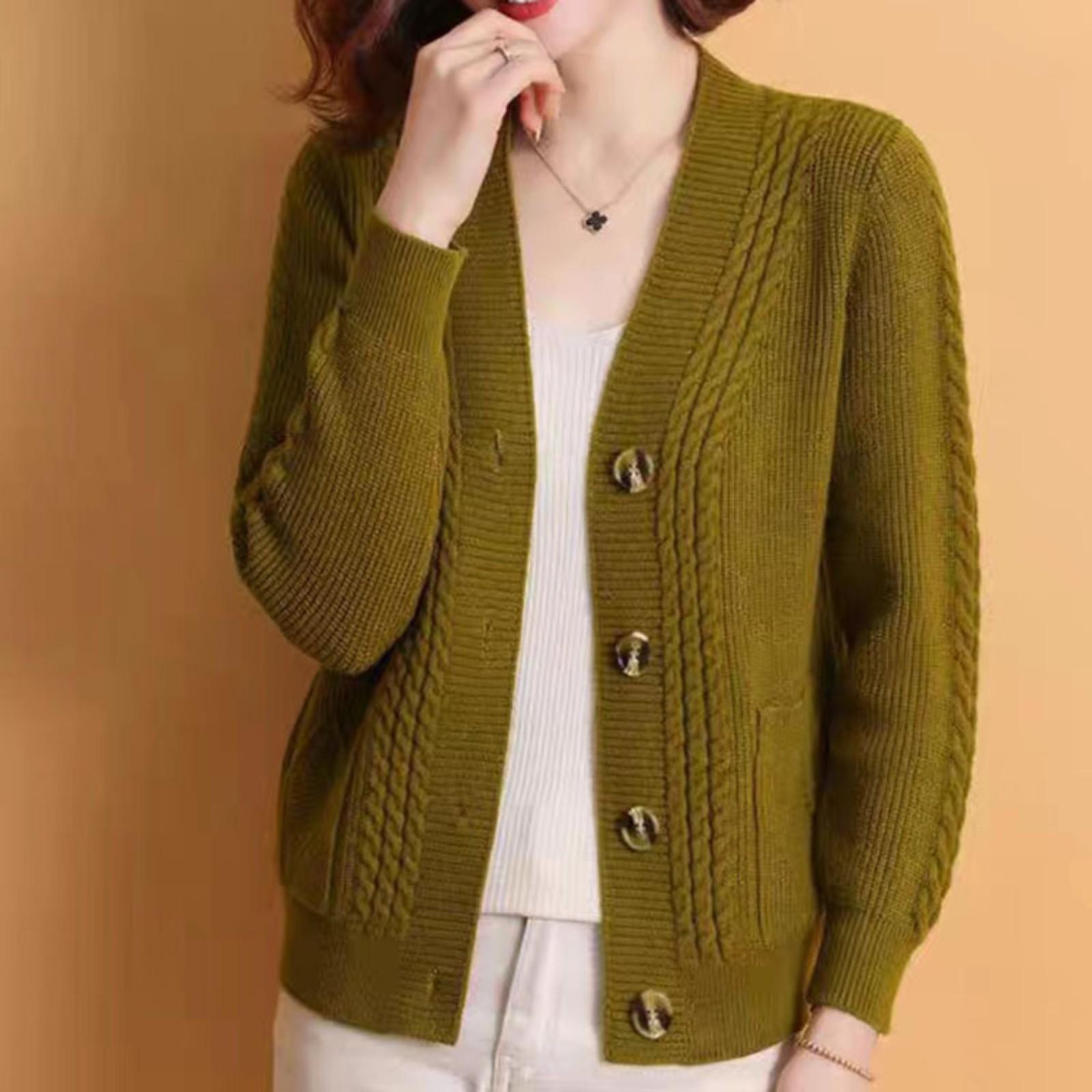 

Женский кардиган с V-образным вырезом, вязаный, на пуговицах, повседневный модный свитер-жакет One Size