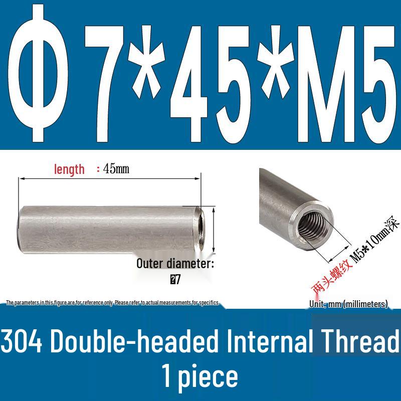 Stainless Steel 304 Double-Ended Threaded Cylindrical Guide Pin with Dual-End Holes
