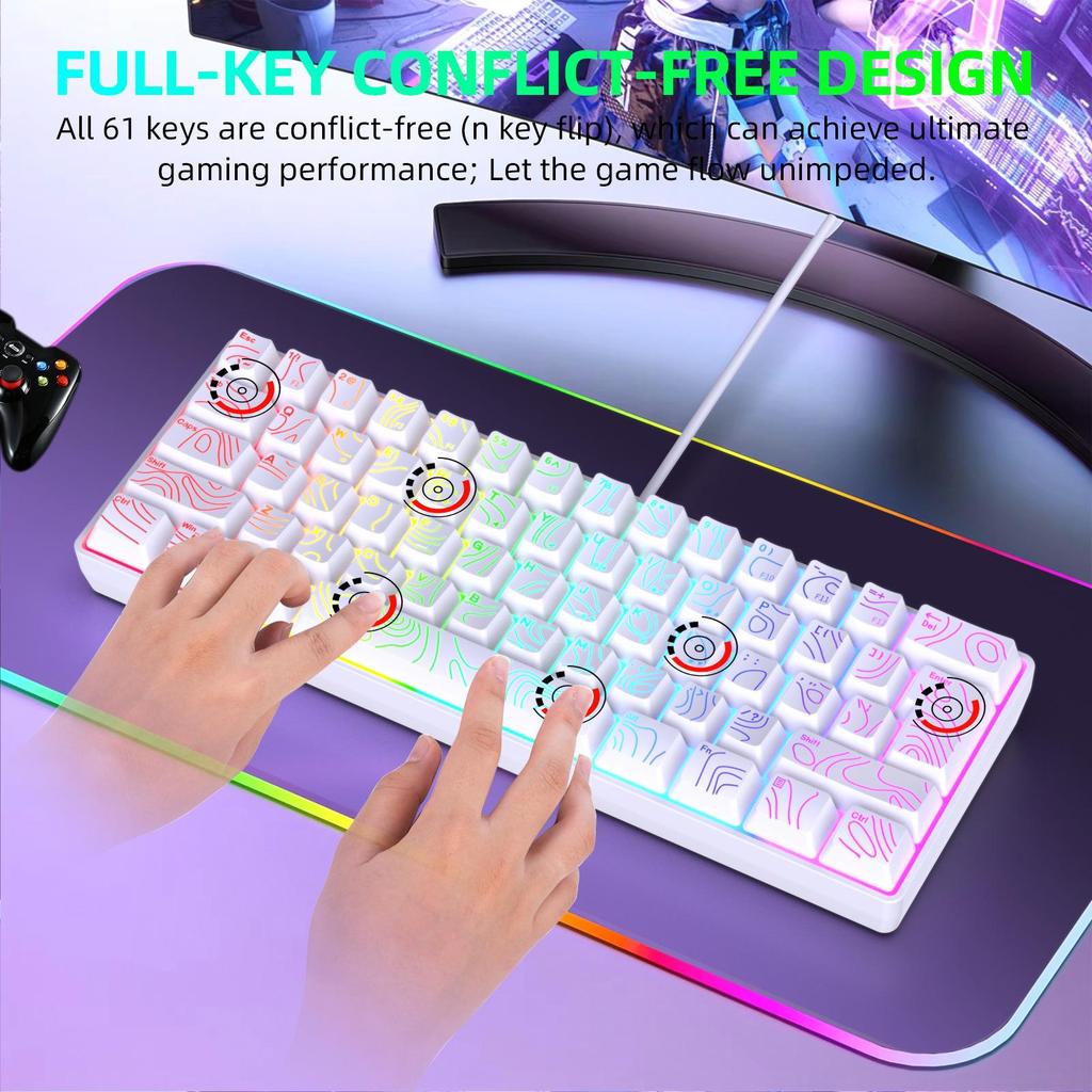 K401 מקלדת גיימינג קומפקטית 61 מקשים RGB